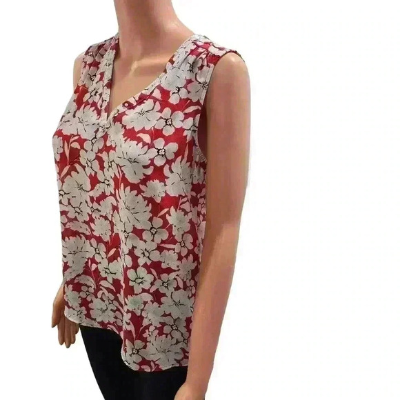 Karl Lagerfeld Red Floral Sleeveless Blouse - Women's Designer Summer Top - Picture 6 of 13